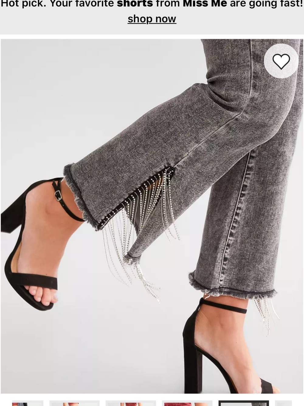 High-Rise Gray Cropped Jeans with Fringe Chain Trim - Picture 3 of 4